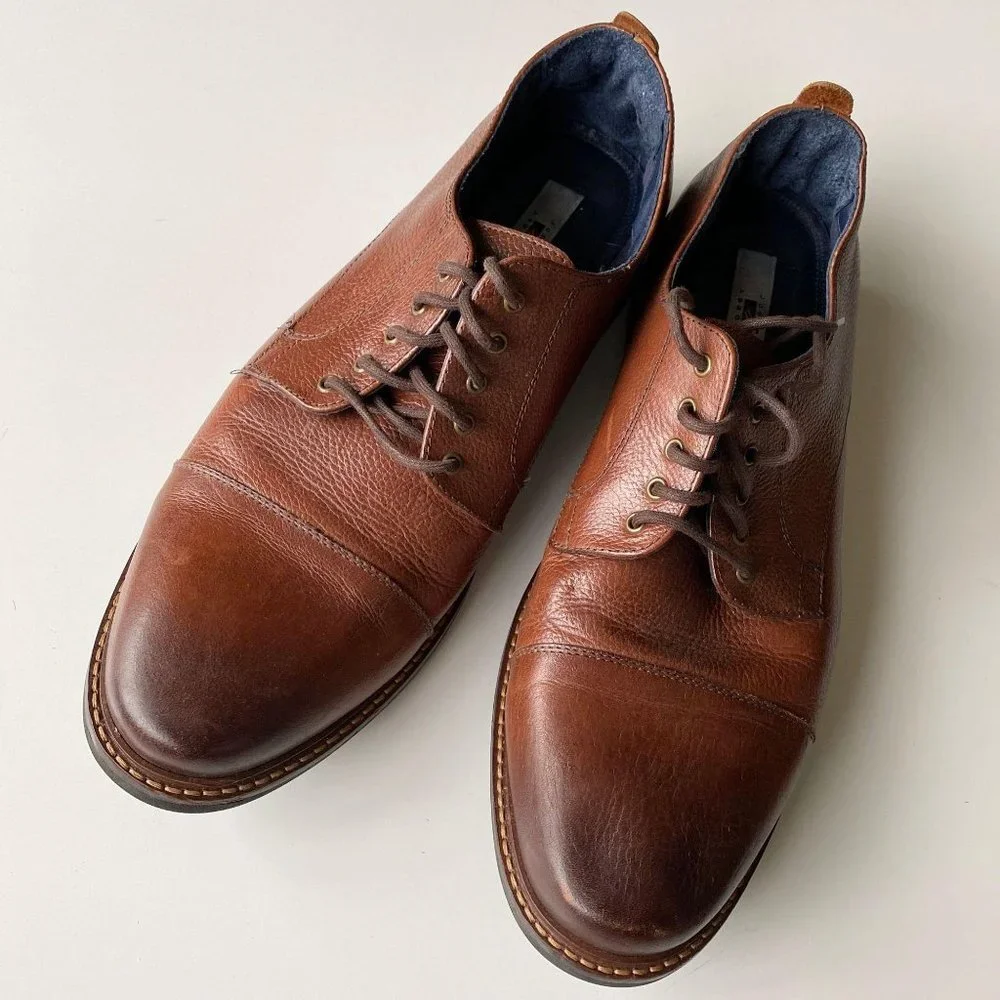 size 12 D shoes mens oxford Joseph Abboud  brown leather lace up ‎ “harold”